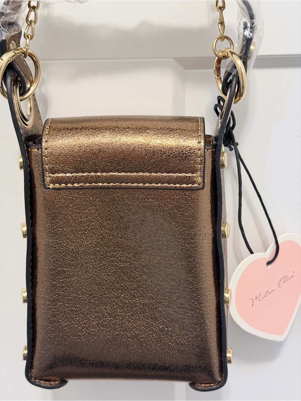 Milan Chiva Crossbody Bee Cell Phone Purse, metallic bronze faux leather finish - Picture 4 of 10